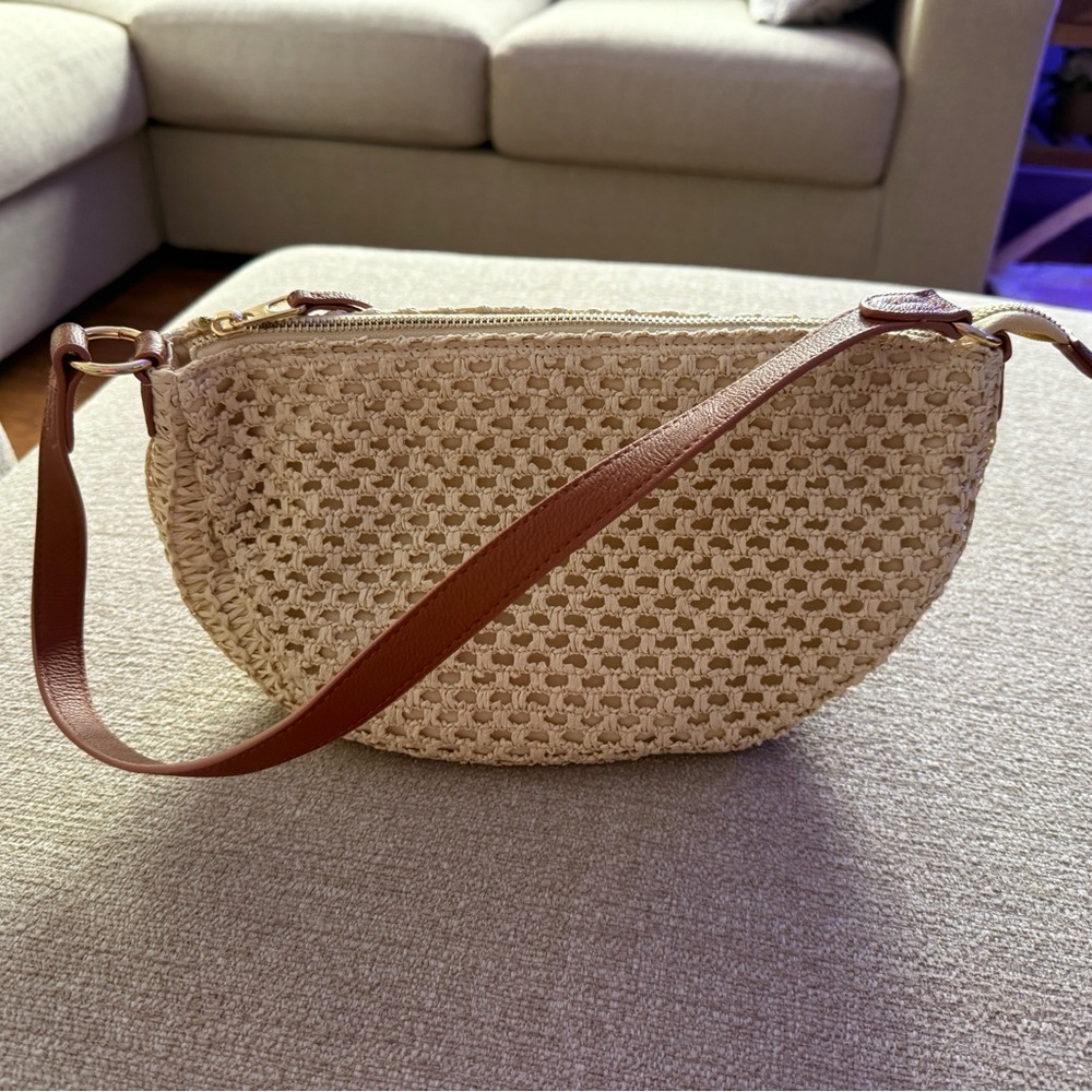 Woven Cream and Brown Shoulder Bag